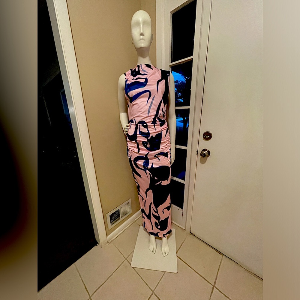 Pink and Blue stealth maxi dress